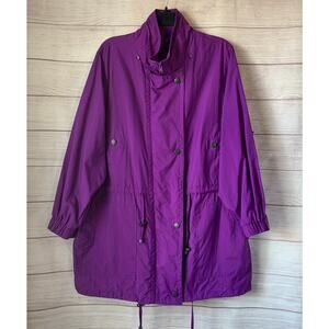 Purple Windbreaker Jacket Retro-Style Cinch Waist and Bottom Mock Collar Pockets
